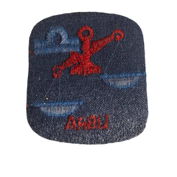 Vintage Rumper Stitcher Libra Embroidered Sew Iron On Patch Astrology Denim Red - Picture 4 of 4